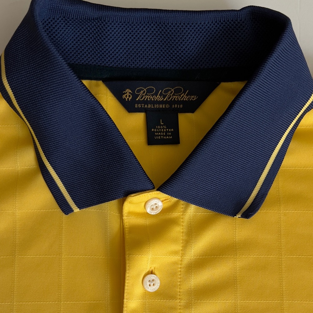 BROOKS BROTHERS Mens Polo Navy Blue/Yellow Size L NWOT
